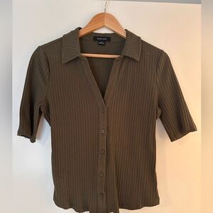 Sanctuary Olive Button Down Ribbed Top